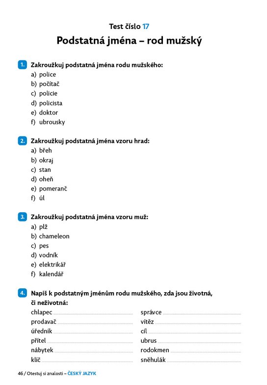 Otestuj si znalosti – Český jazyk pro 4. třídu 