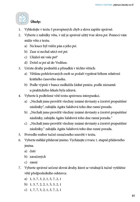 Příprava na přijímací zkoušky na SŠ – Práce s textem