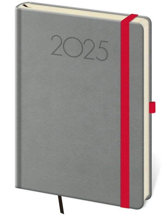 Denní diář 2025 A5 New Praga tmavě šedý s gumičkou