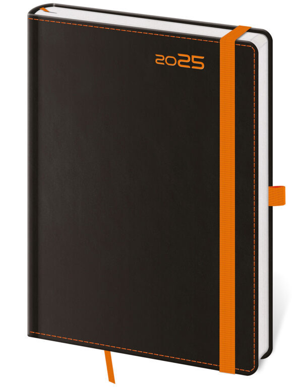 Týdenní diář 2025 A5 Black Orange s poutkem