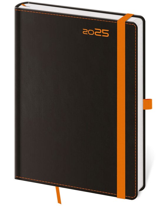 Týdenní diář 2025 A5 Black Orange s poutkem