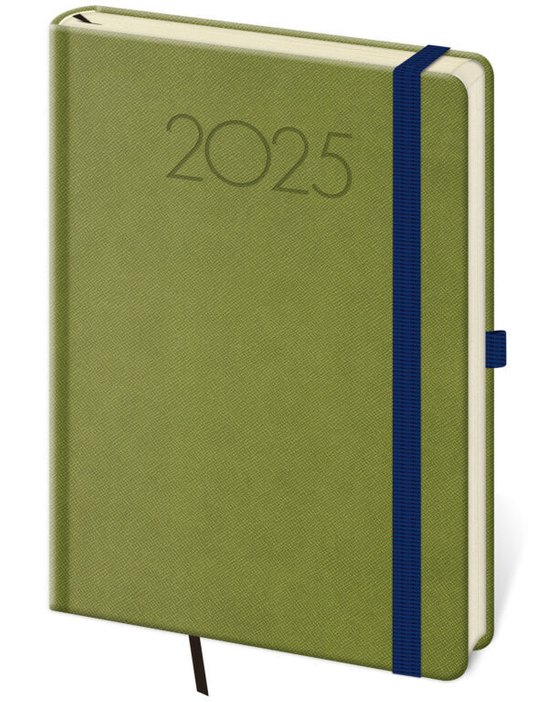 Týdenní diář 2025 A5 New Praga zelený s gumičkou