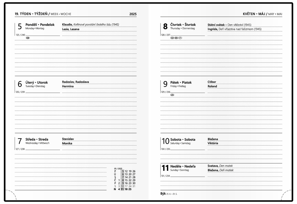 Týdenní diář 2025 Prokop Lamino B6 luční