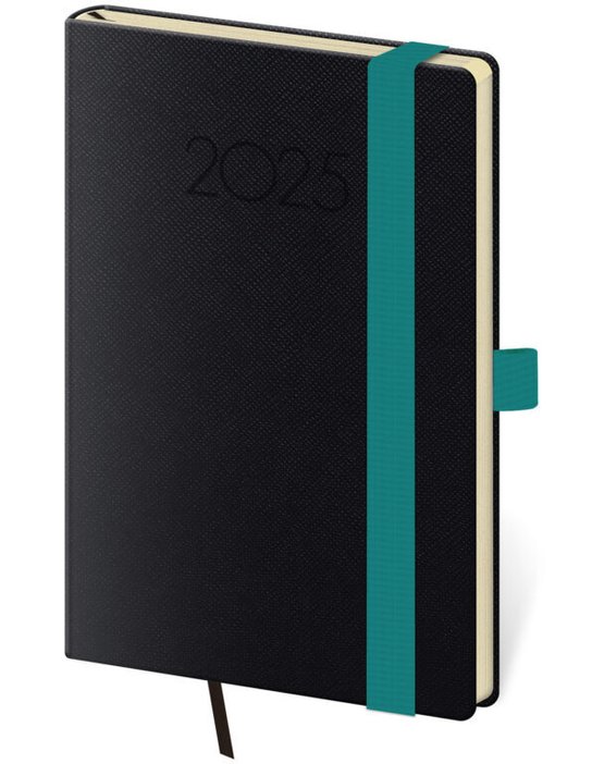 Kapesní diář 2025 New Praga černý s gumičkou
