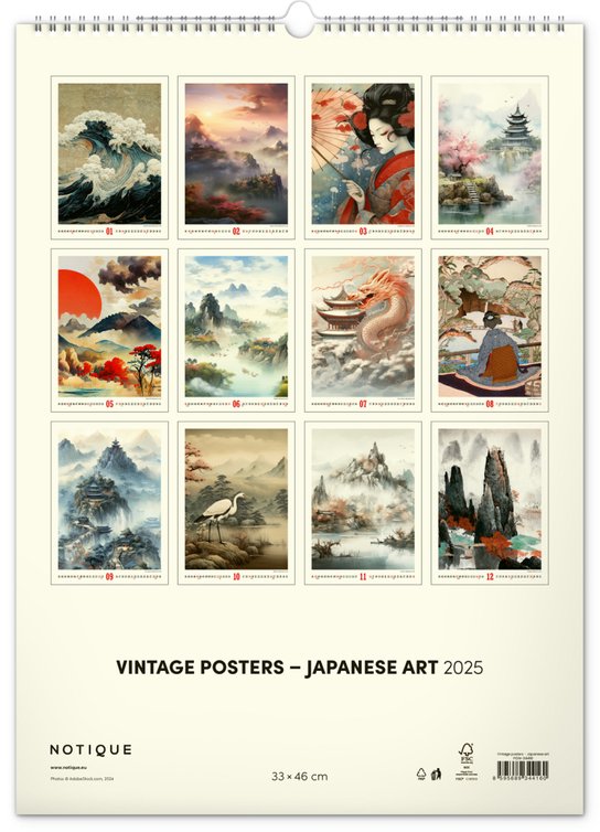Vintage plakáty Japonské umění 2025 - nástěnný kalendář