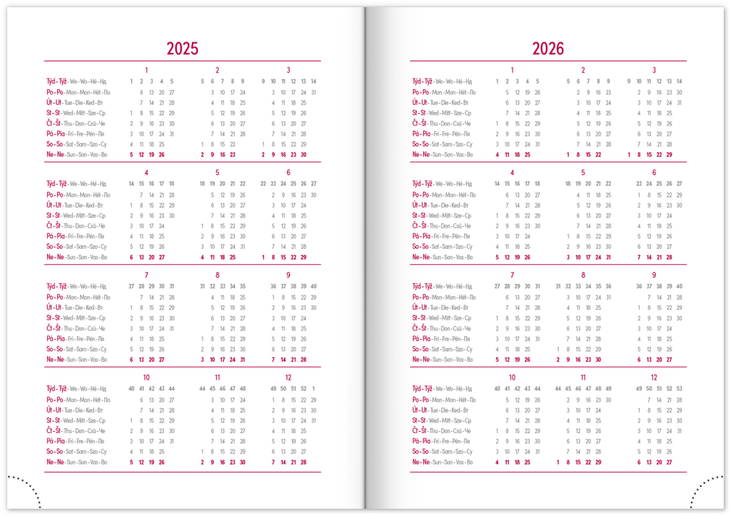 Týdenní diář Tomy 2025 červeno-modrý