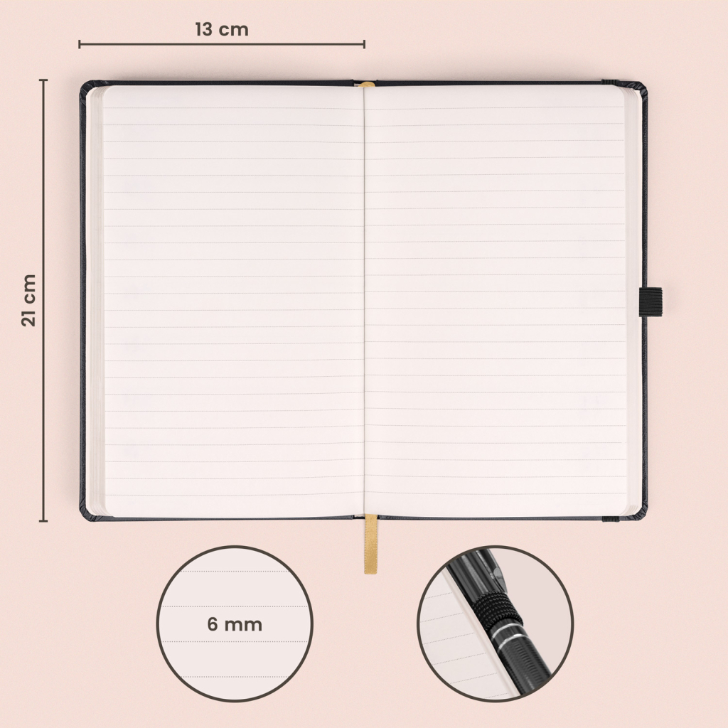 Notes černý linkovaný 13 × 21 cm