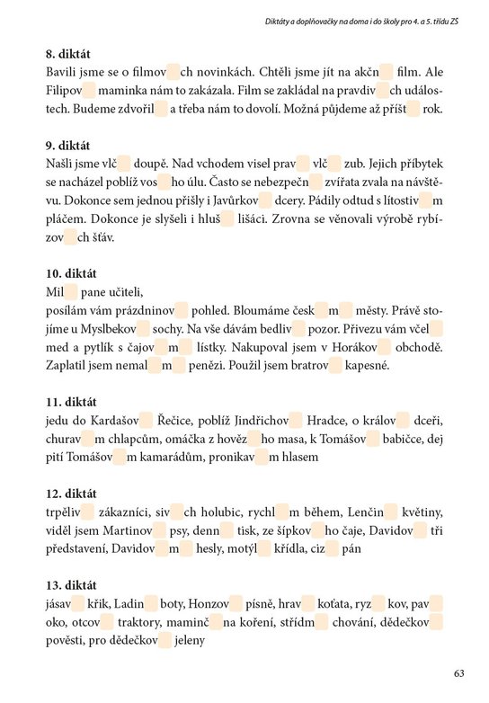 Diktáty a doplňovačky na doma i do školy pro 4. a 5. třídu ZŠ