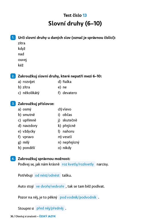 Otestuj si znalosti – Český jazyk pro 4. třídu 
