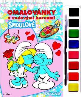 Omalovánky s vodovými barvami a štětcem Šmoulové