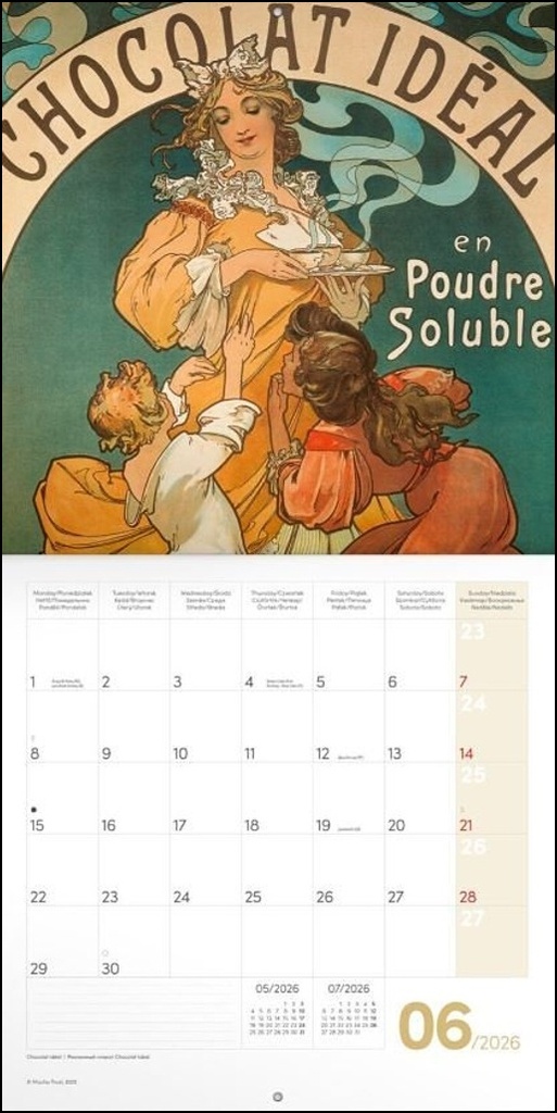 Poznámkový kalendář Alfons Mucha 2026 - nástěnný kalendář
