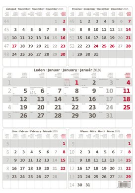 Pětiměsíční kalendář 2026 šedý - nástěnný kalendář