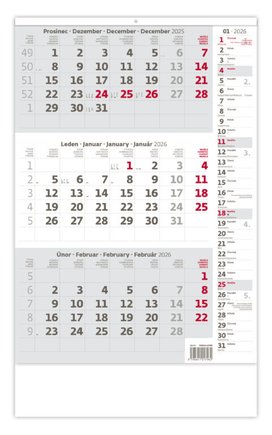 Tříměsíční kalendář šedý s poznámkami 2026 - nástěnný kalendář