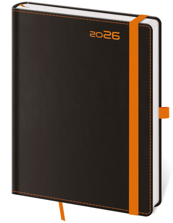 Denní diář 2026 A5 Black Orange s poutkem