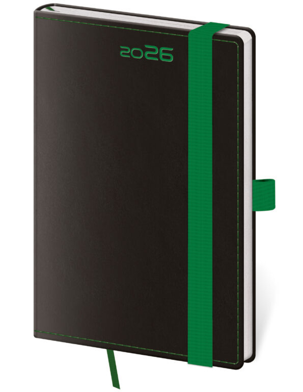 Kapesní diář 2026 Black Green s poutkem
