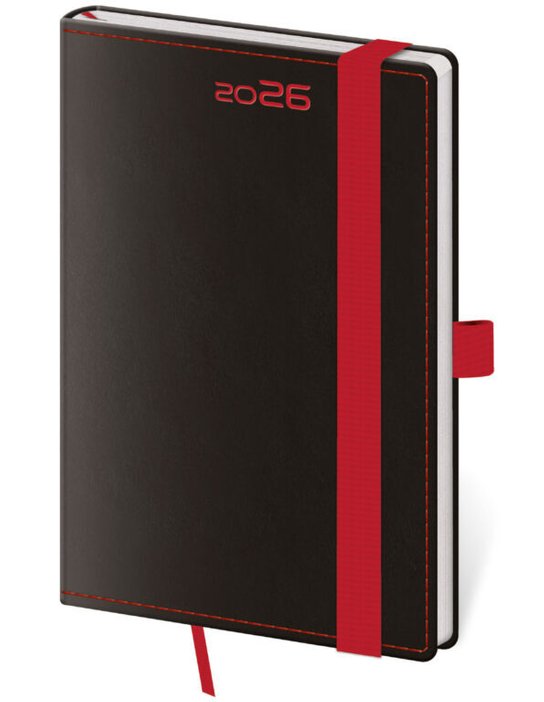 Kapesní diář 2026 Black Red s poutkem