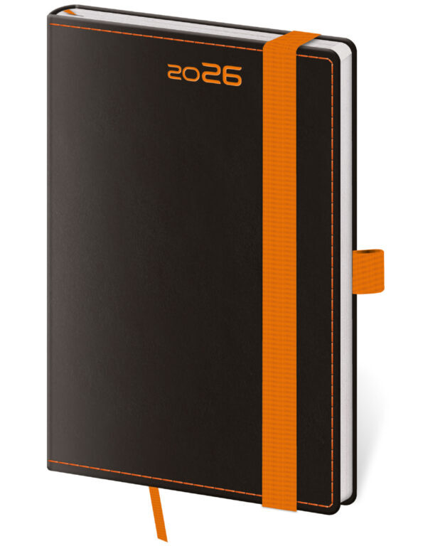 Kapesní diář 2026 Black Orange s poutkem