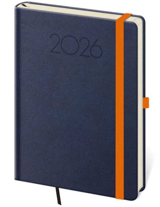 Denní diář 2026 A5 New Praga modrý s gumičkou