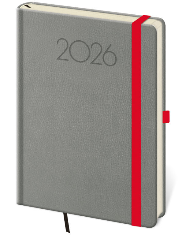Denní diář 2026 A5 New Praga tmavě šedý s gumičkou