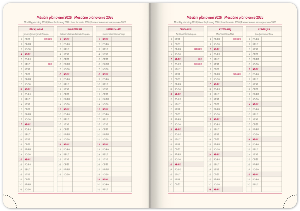 Denní diář 2026 Twill bordó-zlatý
