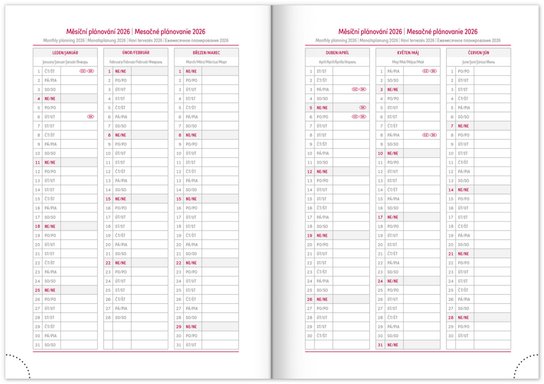 Týdenní diář Aprint 2026 červený
