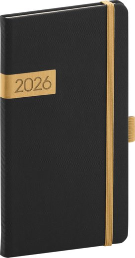 Kapesní diář Twill 2026 černo-zlatý