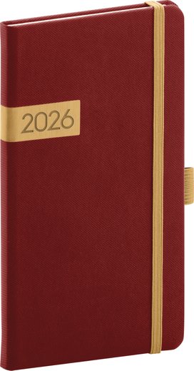 Kapesní diář Twill 2026 bordó-zlatý
