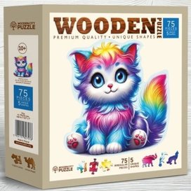 Dřevěné puzzle Barevné kotě 75 dílků