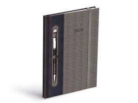 Diář 2026 T805 PU dark blue/gray s gumkou na propisku