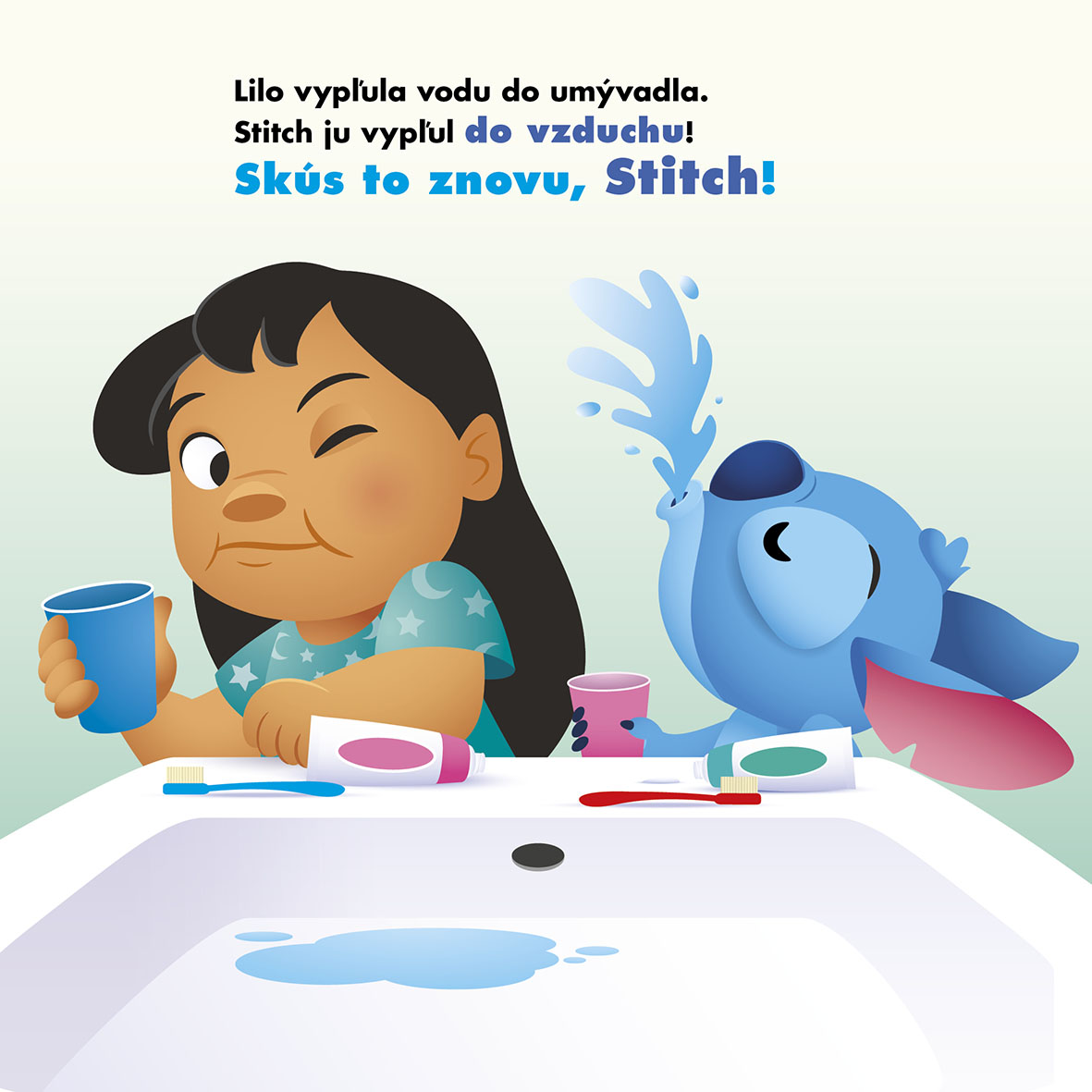 Stitch si čistí zúbky