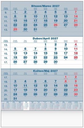 Tříměsíční kalendář 2027 - nástěnný kalendář